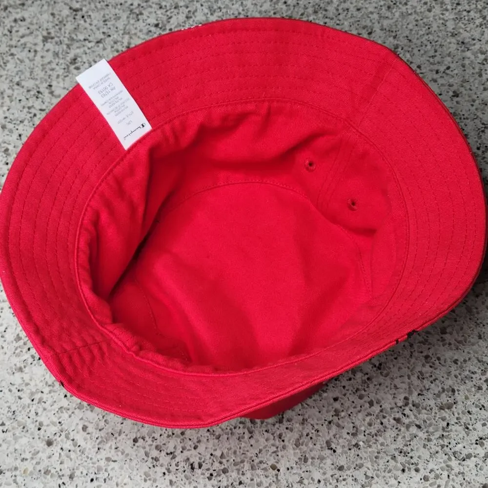 NWOT Champion Reversible Logo Script Bucket Hat L/XL Red All Over Print Spellout